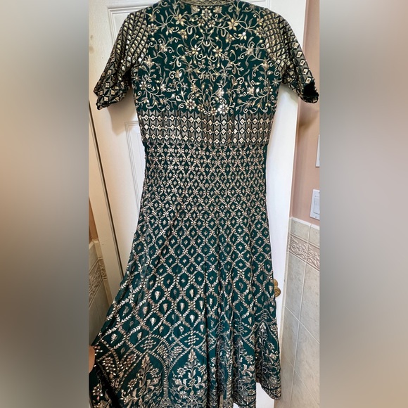 Women’s Emerald Green Mirror Work Anarkali Empire Waist Jacket Palazzo Set - Picture 6 of 9